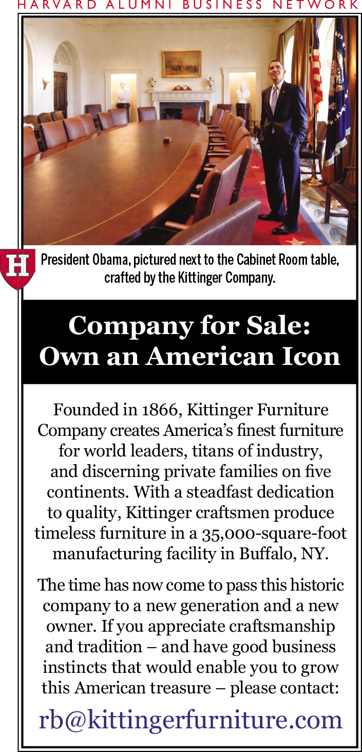 Advertisement for Kittinger Furniture Company, with details about its history and sale.