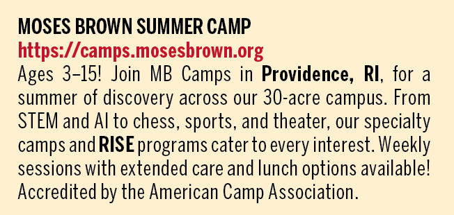 Moses Brown Summer Camp advertisement with details about programs and activities offered.