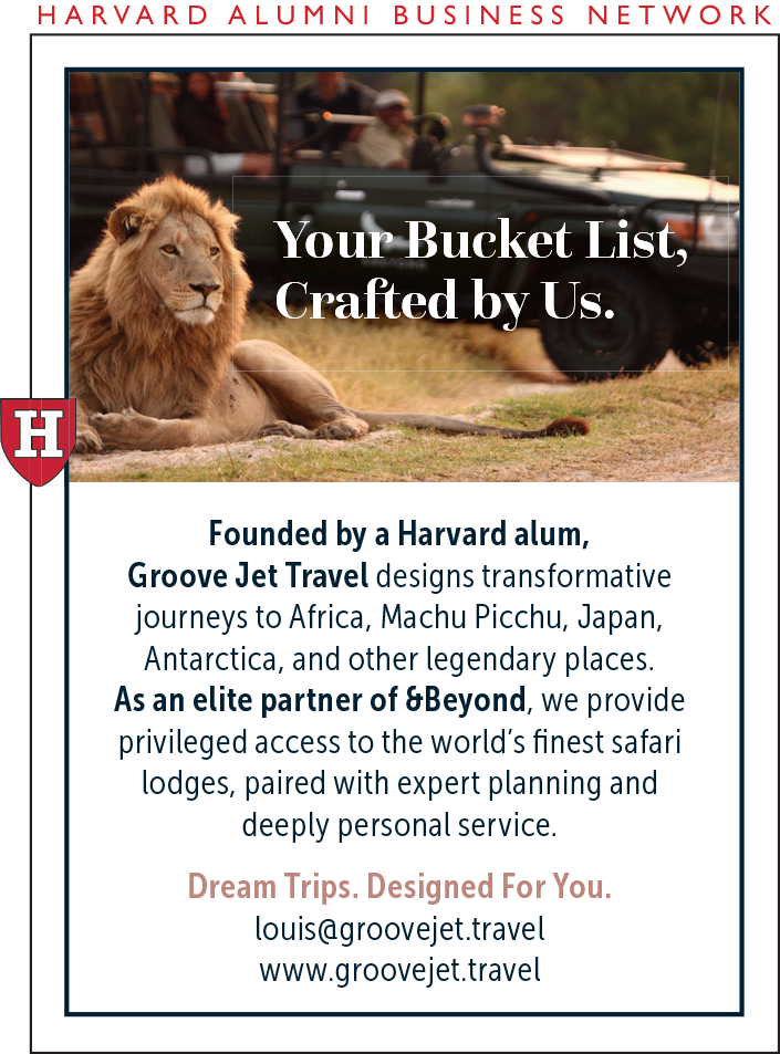 A lion in a natural habitat with a promotional text for travel services.