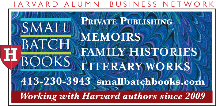 Logo for Small Batch Books, featuring contact details and services offered.