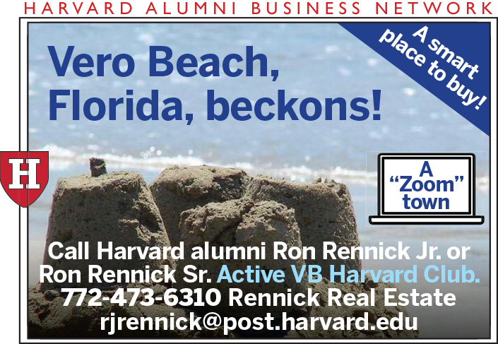 Vero Beach, Florida promotional graphic with contact details for real estate.