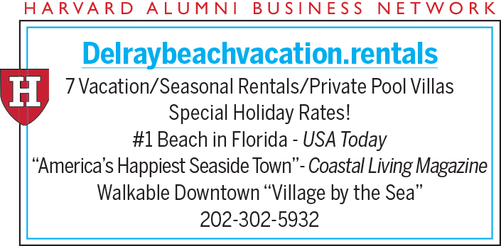 Promotional graphic for vacation rentals in Delray Beach, featuring contact details and accolades.