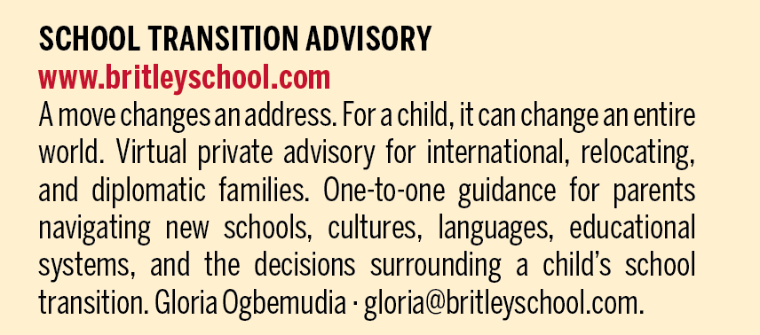 Advisory graphic for school transition services, focusing on international families.