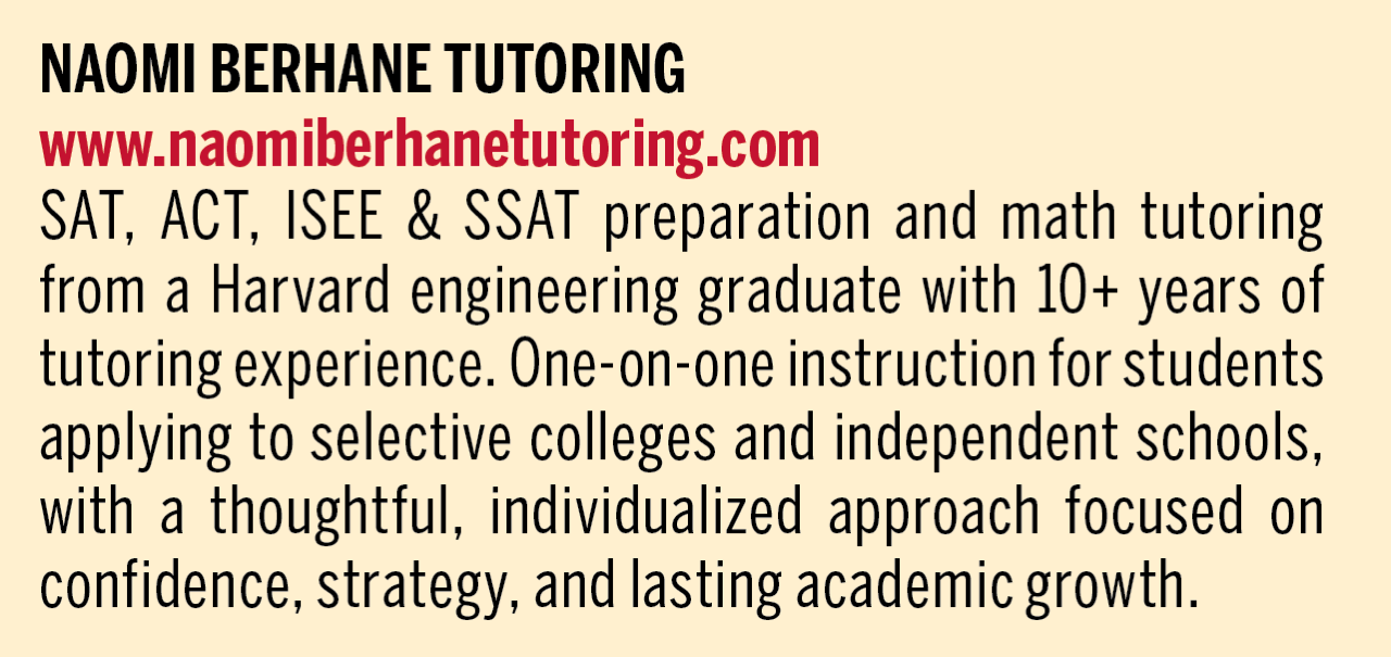 Tutoring advertisement featuring services for standardized test preparation and individualized instruction.