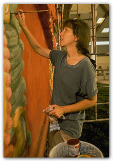 Barbara Fash oversees the painting of Rosalila, in colors faithful to the original.