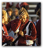 Sweeper Jessica Larson '00 reacts to the final game.