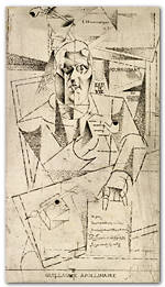 Guillaume Apollinaire's portrait, by Louis Marcoussis, at the Fogg.