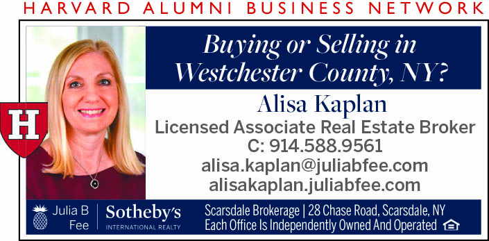 Buying or Selling in Westchester County, NY? Alisa Kaplan, Licensed Associate Real Estate Broker. Cell: 914-588-9561. alisa.kaplan@juliabfee.com. alisakaplan.juliabfee.com Julia B. Fee, Sotheby's International Realty. Scarsdale Brokerage. 28 Chase Road, Scarsdale, NY. Each Office Is Independently Owned And Operated. Harvard Alumni Business Network Advertiser. Photo: Caucasian woman with long, blonde hair, a red top and a pendant necklace. 