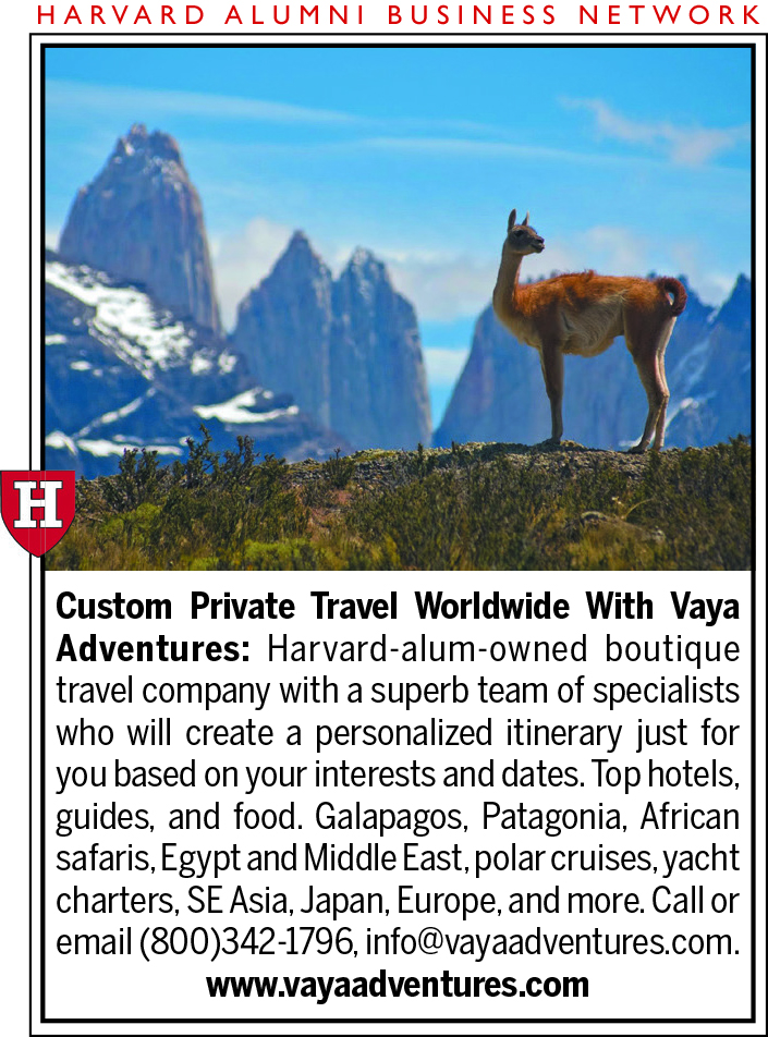 Custom Private Travel Worldwide With Vaya Adventures: Harvard-alum-owned boutique travel company with a superb team of specialists who will create a personalized itinerary just for you based on your interests and dates. Top hotels, guides, and food. Galapagos, Patagonia, African safaris, Egypt and Middle East, polar cruises, yacht charters, SE Asia, Japan, Europe, and more. Call or email 800-342-1796, info@vayaadventures.com. www.vayaadventures.com. Photo of a deer with mountains in the background.
