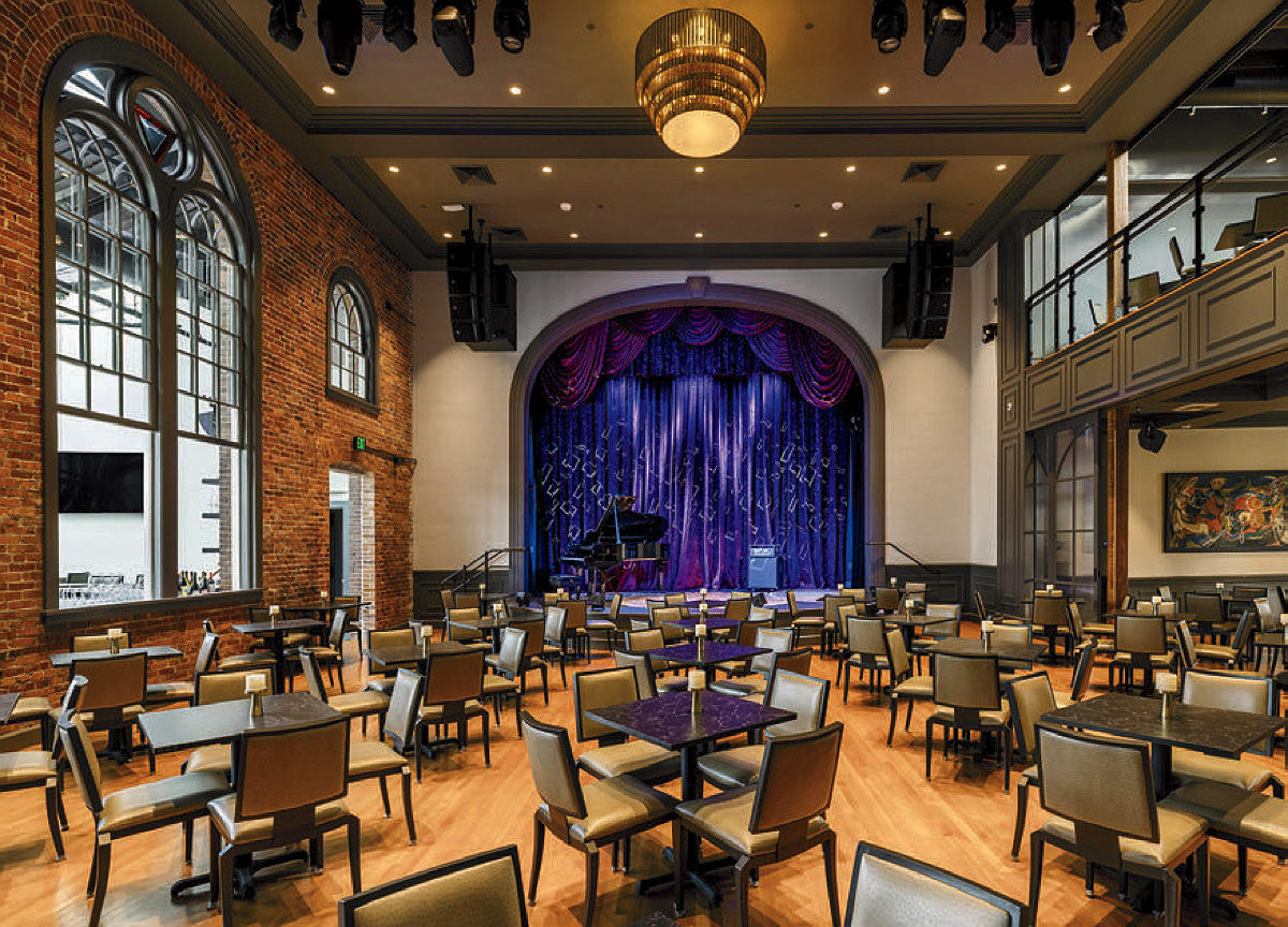 The stage and seating area for Jimmy's Jazz & Blues Club