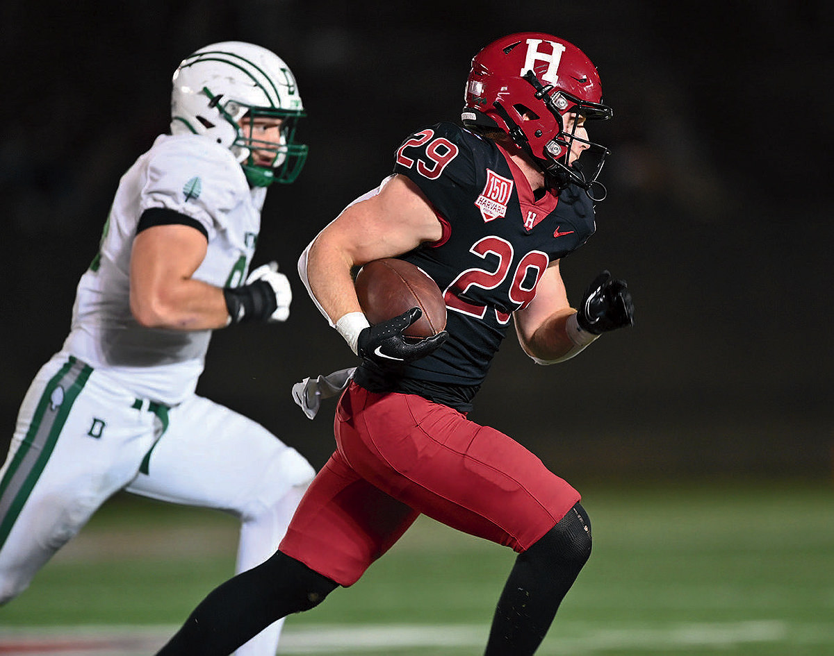 Running back Shane McLaughlin rumbles upfield against Dartmouth.