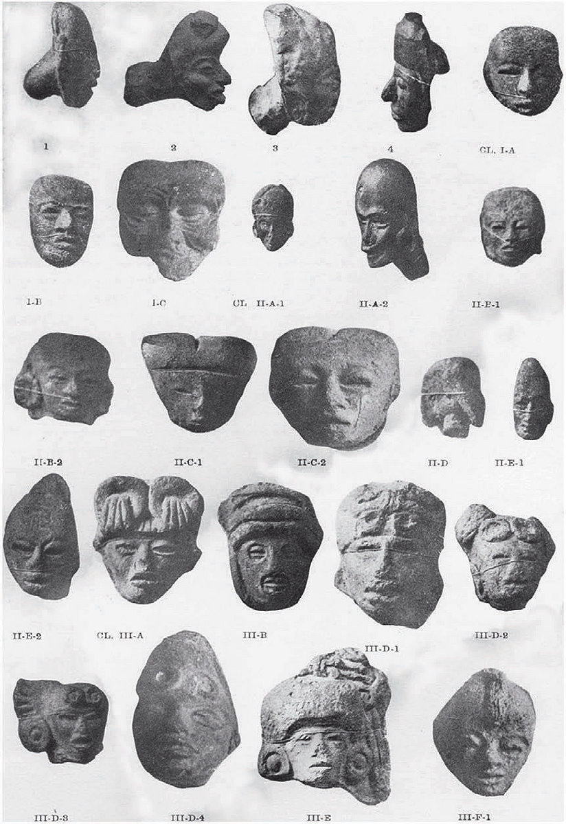 Illustrations from 1886 journal article on “Terracotta Heads of Teotihuacan”