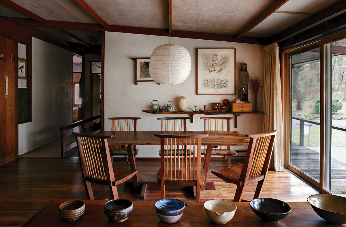 George Nakashima’s Conoid table and chairs, designed in 1960