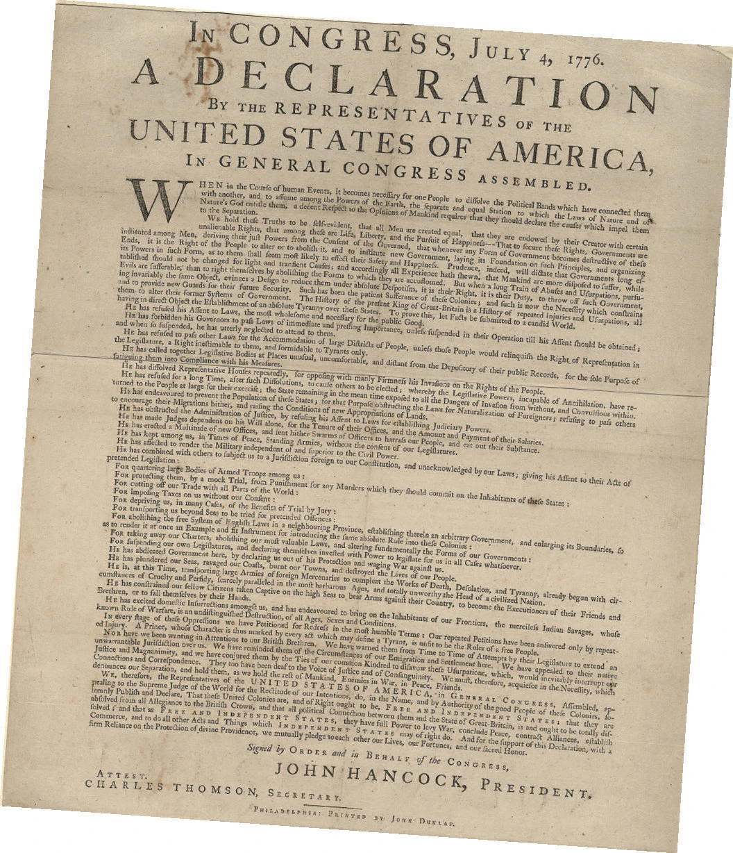 An original copy of the Declaration of Independence 