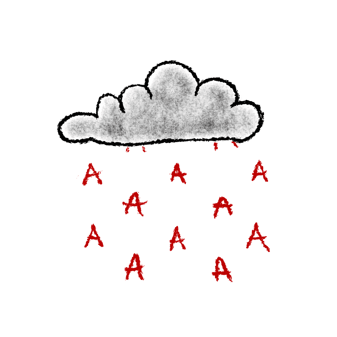 animation of a rain cloud raining red letter "A"s