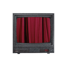 popcorn emerging from a TV with curtains