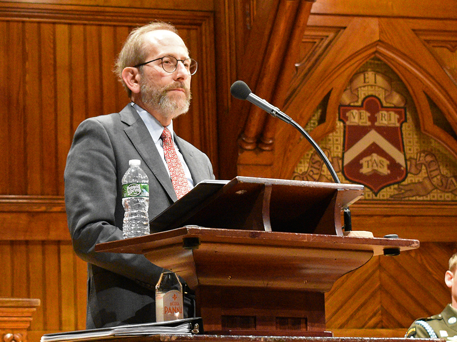 President Alan Garber at the podium