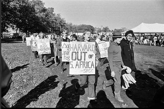 Harvard students protesting in Harvard Yard