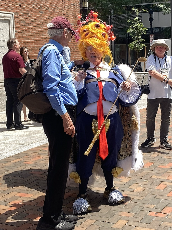 man dressed in comical suit to look like a king