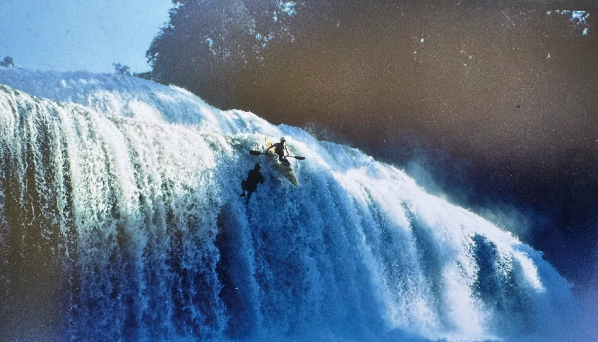 jumping off a waterfall in Chiapas, Mexico, to film a kayaker