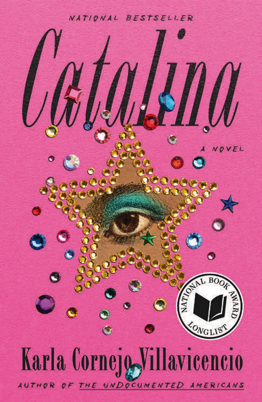 Book cover for "Catalina", with pink background and jewel encrusted star with a drawing of an eye in the middle