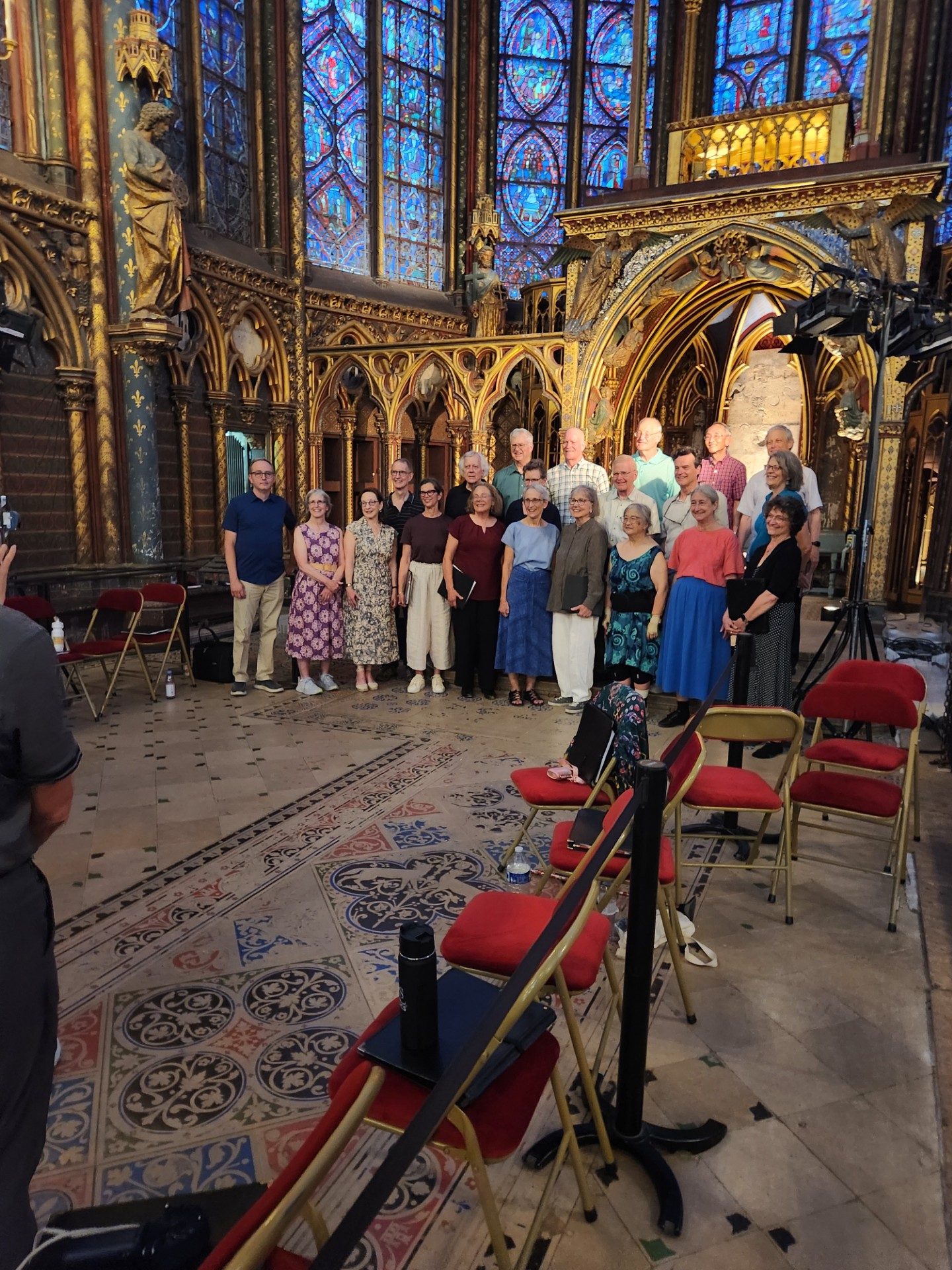 Performing in the cathedral surrounded by stained glass windows