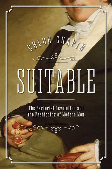 Book cover for "Suitable" by Chloe Chapin featuring a closeup of an old painting of a man wearing a tuxedo