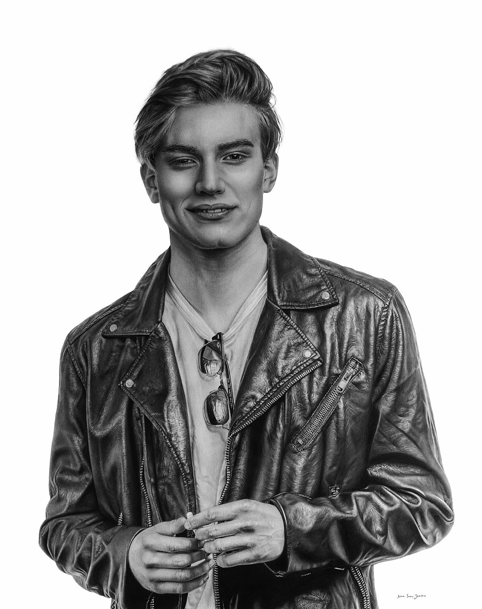 Drawing of a young man in a leather jacket