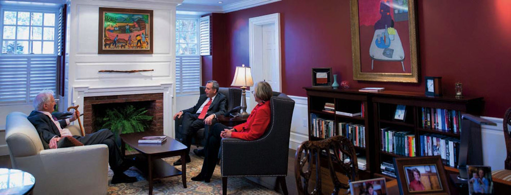 Five Harvard presidents appeared at the installaton of Larry 29. The day before, Bacow conversed with immediate predecessors Drew Gilpin Faust and Derek Bok (interim 2006-2007).