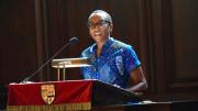 Claudine Gay at the podium