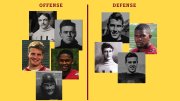 Head shots of football players divided between offense and defense