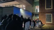 Viewers of the footage queued outside Harvard Art Museums awaiting security screening.