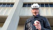 Harvard University’s Steven Pinker wearing a virtual reality headset