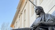 John Harvard statue at University Hall
