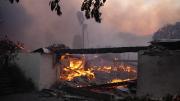 Buildings engulfed in flames in the Palisades fire