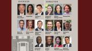 Headshots of 15 newly elected Harvard Overseers and Directors, each labeled with their name