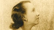 Shirley Graham Du Bois in white blouse, photographed in profile, 1946.