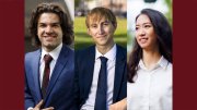 From left: Aidan Robert Scully ’25, Latin Salutatorian; Thor Reimann ’25, Senior English Orator; and Yurong “Luanna” Jiang, M.P.A. ’25, Graduate Orator