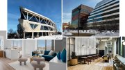 Modern campus collage: Treehouse Conference Center, One Milestone labs, Verra apartment, and co-working space.