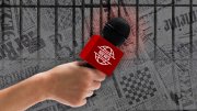 An image of a hand holding a microphone, representing a journalist