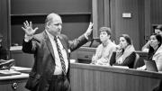 Michael Spalter, M.B.A ’93, addresses a crowd in Aldrich Hall.