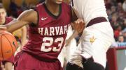 Senior Wesley Saunders (shown here against Arizona State) has led the Crimson attack but struggled to score against Virginia’s rigid defense.