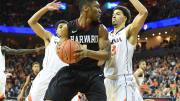 Sophomore Zena Edosomwan (shown here against Virginia) emerged as a more consistent post presence during Harvard’s three-game road trip.