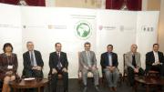 The full panel: Magda Shahin, Hugh Goddard, Yasir Suleiman, Prince Alwaleed bin Talal, Ali Asani, John Esposito, and Alexander Lubin.