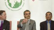 Nicholas Burns, Prince Alwaleed bin Talal, and Ali Asani participated in a panel on Islamophobia, anti-Americanism, and the Arab Spring at Loeb House on February 8.