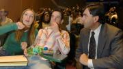 In 2006, Mazur introduced wireless polling in his introductory physics course, during which these photographs were taken. Here Chelsey Forbess ’07 and Jonathan Paul ’07 discuss results with Mazur...