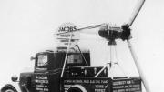 This truck-mounted turbine visited county fairs and small towns to publicize Jacobs products.