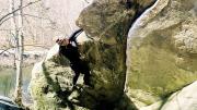 Athena Jiang ’11, of the Harvard Mountaineering Club, takes on “The Wave” while bouldering in Lincoln Woods, near Providence, Rhode Island.