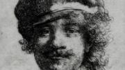 Rembrandt, <i>Self-Portrait,</i> ca. 1634. Etching, 1 3/4 x 2 in. A small etching nearly the size of a postage stamp, also referred to as <i>Portrait of the Artist as a Young Man</i>, it was completed in 1633 when the artist was 27 years of age. The small work was affixed to the side of a carved oak cabinet in the Dutch Room beneath Rembrandt’s painted <i>Self-Portrait of 1629</i>.