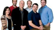 Tarr Family professor of bioengineering and applied physics Kevin “Kit” Parker with some members of his TBI research team (from left): postdoctoral fellow Leila Deravi, doctoral candidate Borna Dabiri ’07, Parker, doctoral candidate Matt Hemphill, lab engineer Josué Gross, and doctoral candidate Sam Felton